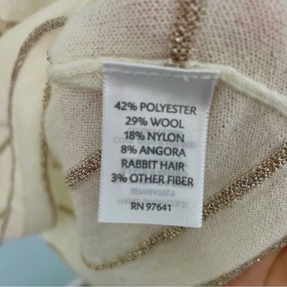 J. Jill Cream Gold Striped Soft Knit Wool Scoop Neck Oversized Sweater Medium - Picture 5 of 5